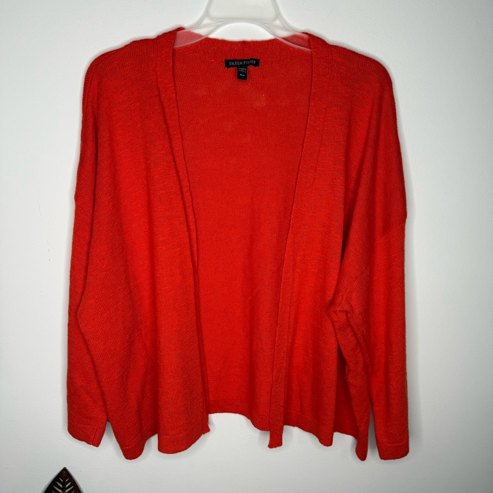 J12‎ Eileen Fisher Cardigan Sweater Slouchy Linen Cotton Stretch Knit Open
